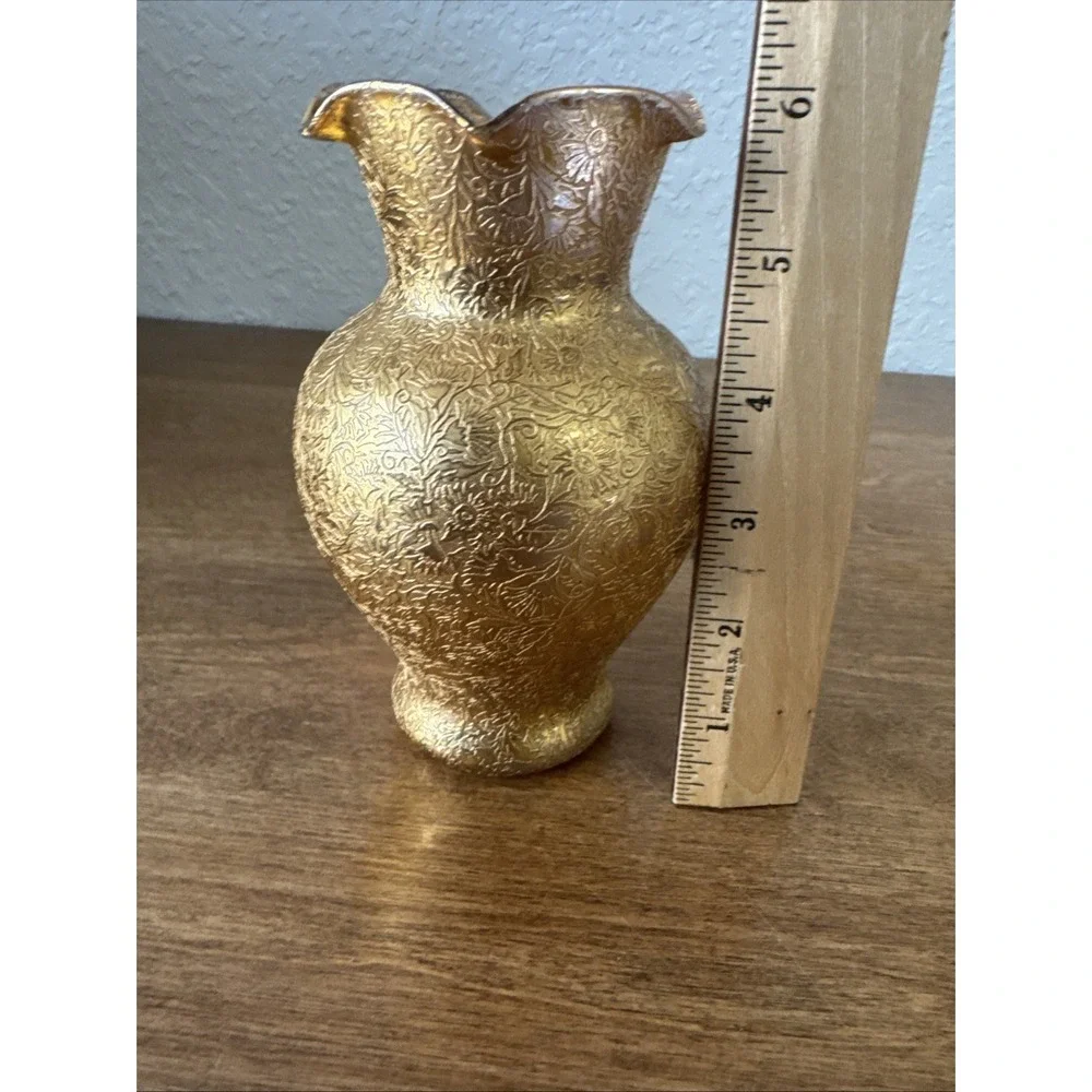 Vintage 22K gold encrusted glass vase Glastonbury Lotus Daisy Field Floral Patte